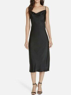 Joie Marcenna Cowl Neck Satin Midi slip Dress in black